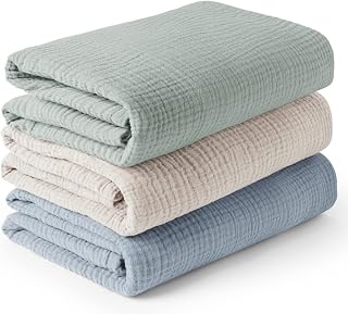 Konssy 3 Pack Muslin Swaddle Blankets 47x47 Inch - Soft Breathable 100% Cotton Newborn Receiving Blankets Unisex for Boys Girls