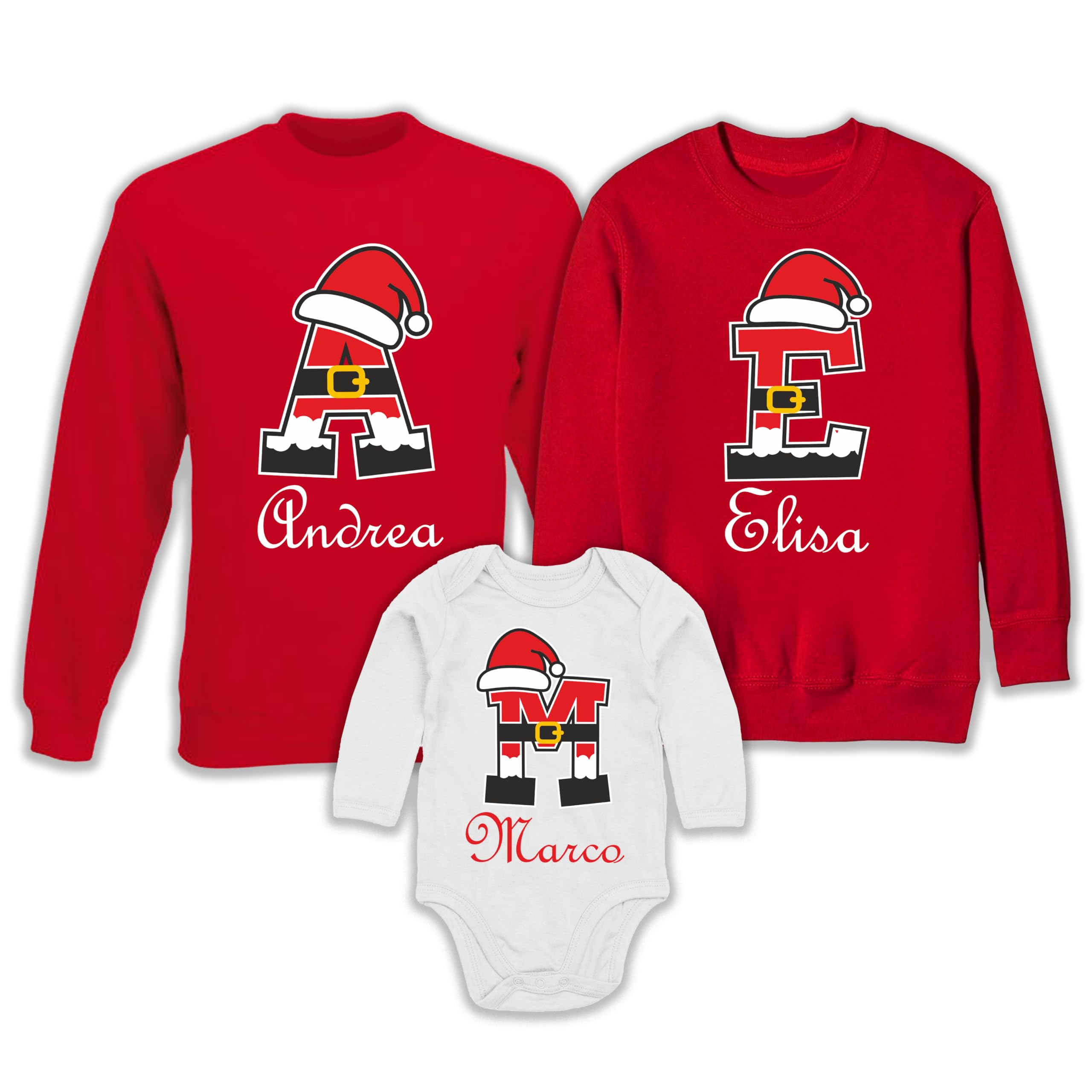 Felpe e Body Neonato Natale Maniche Lunghe Famiglia Nome e Iniziale Personalizzabili Padre Madre Bimbo Bimba Nomi Christmas Time Set Coordinato