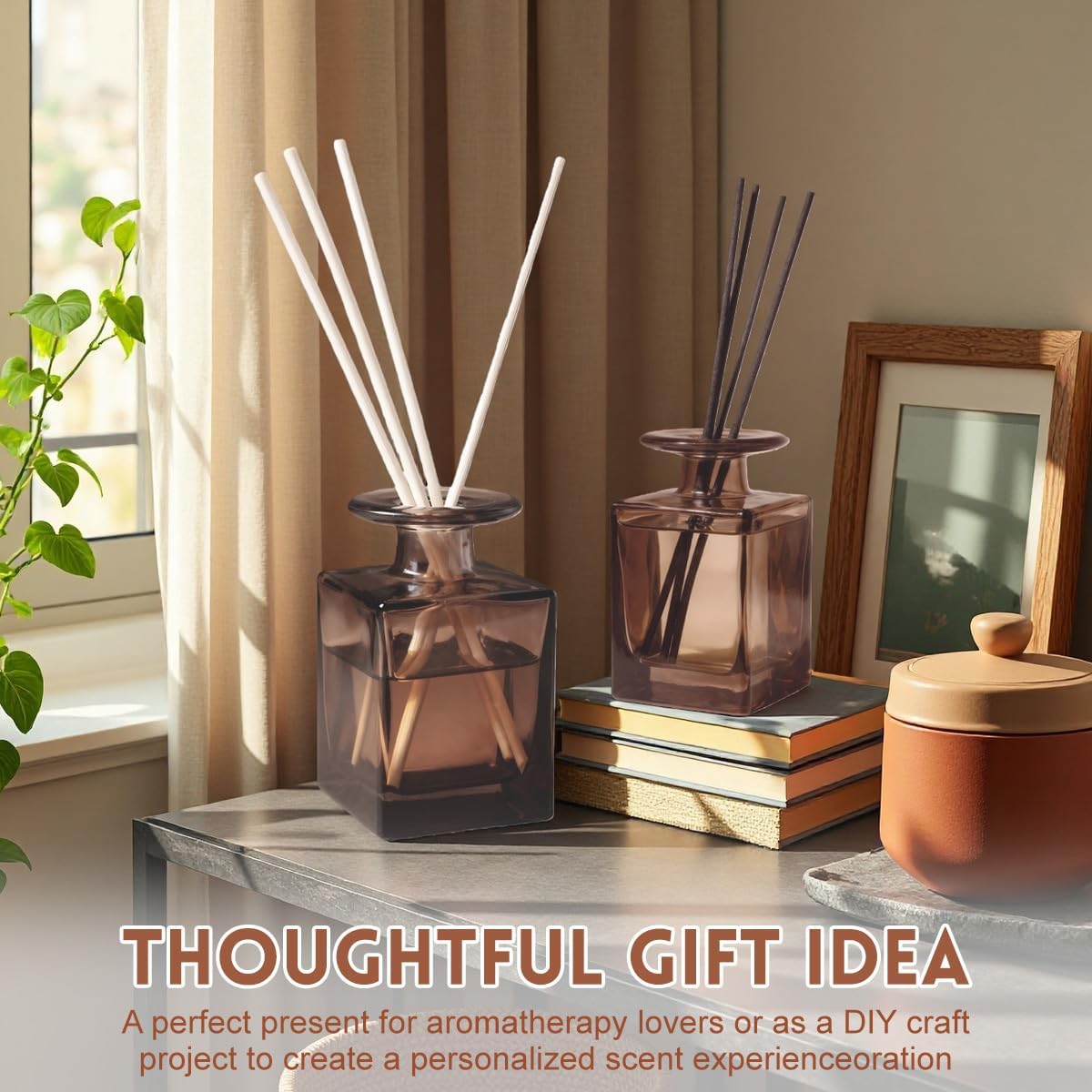 erioctry 150ml/5oz Square Amber Glass Diffuser Bottle Empty Refillable Aromatherapy Essential Oil Container for Home Office Decor - Image 6