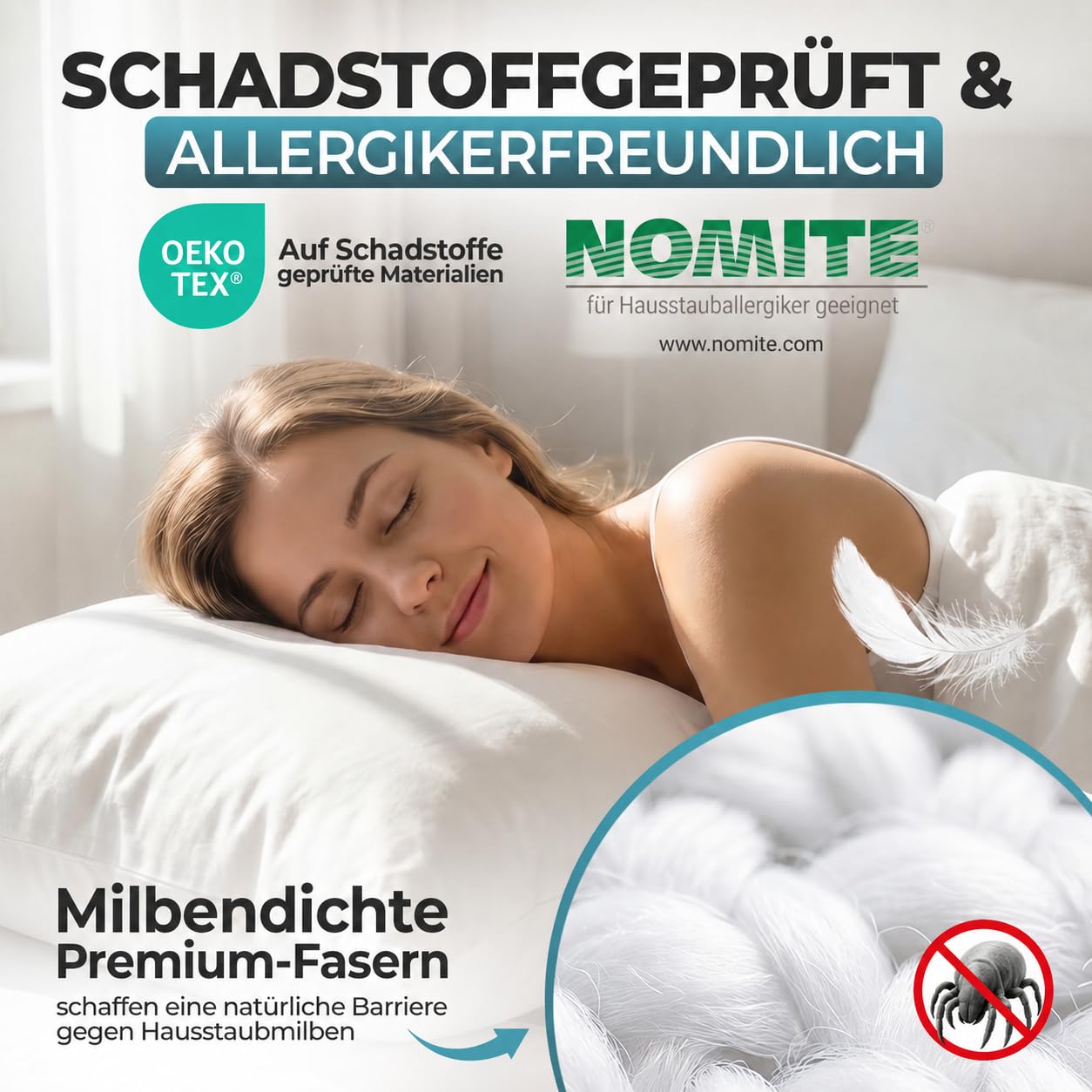 Daunenkissen 80x80 – 3-Kammer, Fest 1700g | Federkissen 100% Daunen & Federn, 100% Baumwollbezug, Oeko-Tex geprüft, allergikerfreundlich, DE-zertifiziert – 80x80, 1700g