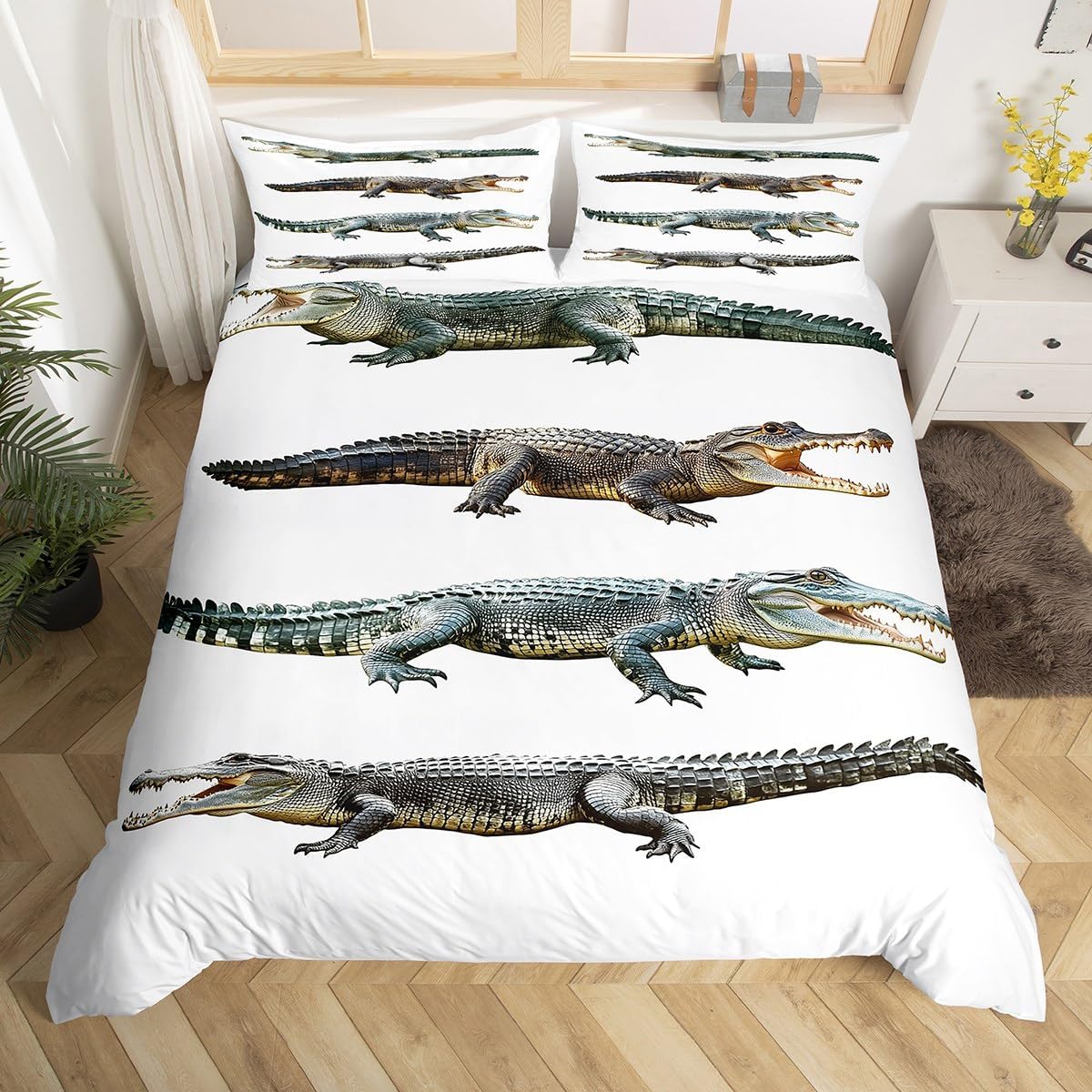 Erosebridal Teens Crocodile Bedding Set Alligator Pattern Duvet Cover for Kids Boys Girls Teens Adult Wildlife Animal Comforter Cover Twin Size Exotic Bedspread Cover 3 Pieces with 2 Pillow Cases