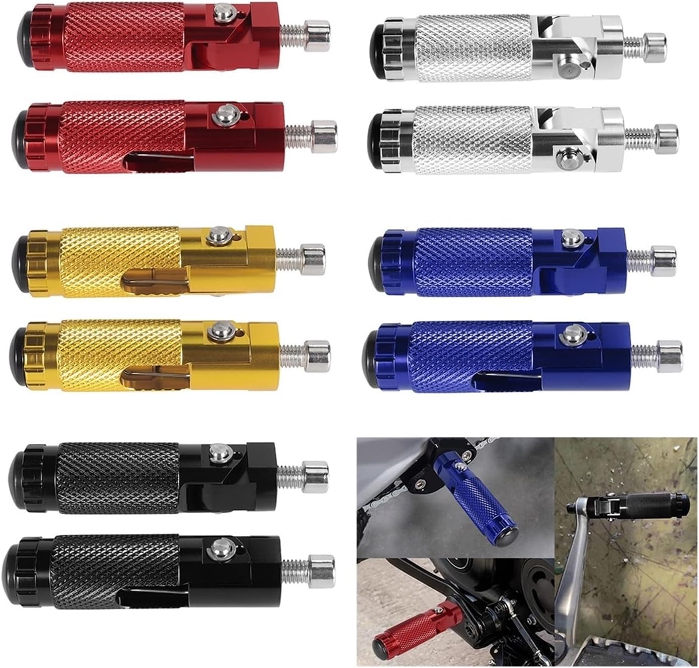 Motorcycle Footpegs CNC Aluminum Motor Bike Universal Folding Footrests Foot Rest Pegs Premium Rear Pedals(Gold)