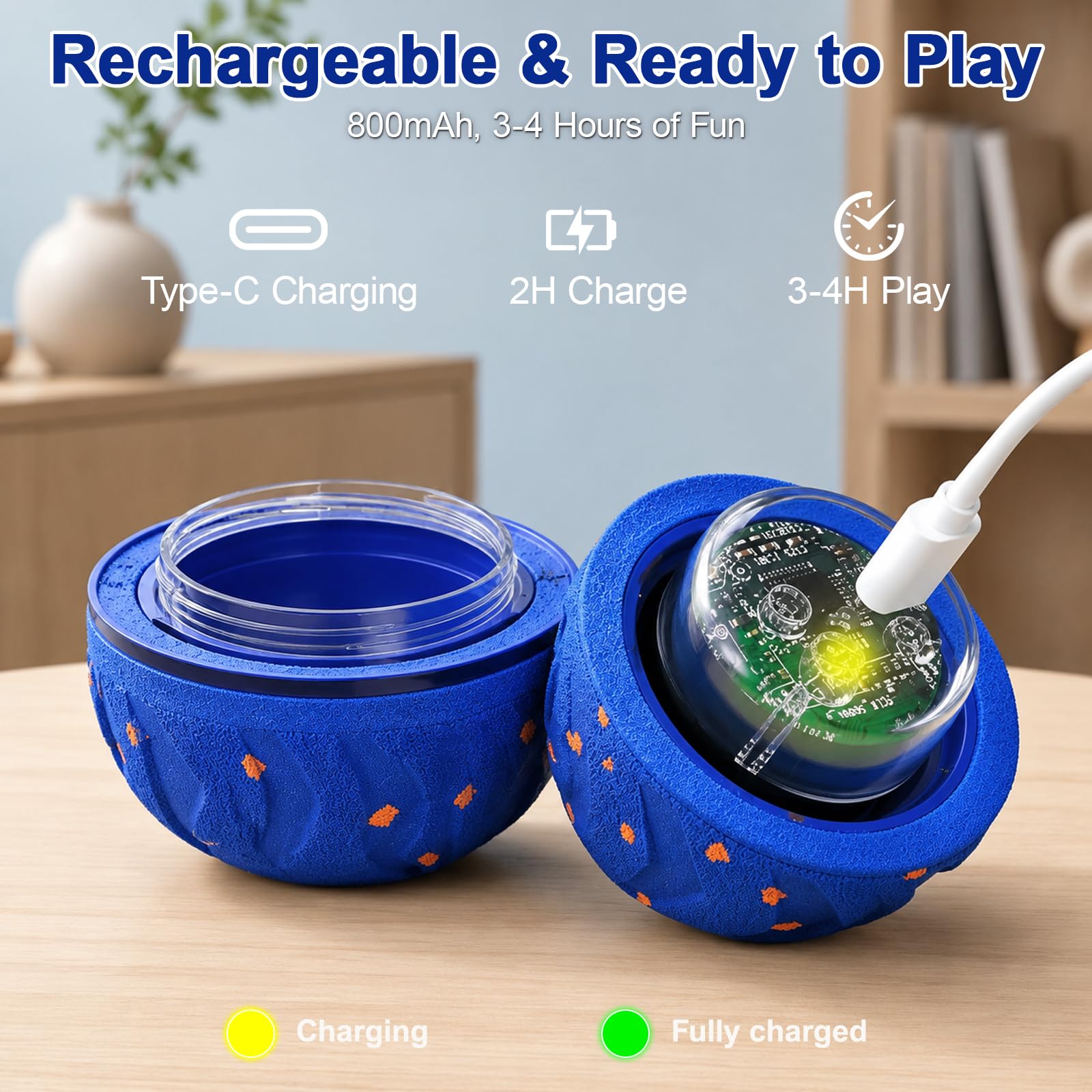Palla giocattolo interattiva per cani, palla elettrica per cani con corda e urlo per cani, ricaricabile con USB-C e luce LED, giocattolo intelligente per cani con 3 modalità di gioco, adatto per cani