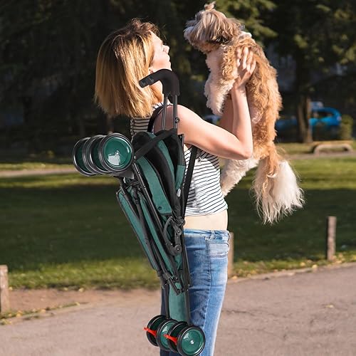 Miniatura 6 de Wedyvko Cochecito paraguas para perros, cochecito plegable para mascotas para perros pequeños y gatos, con correa de transporte y soporte para