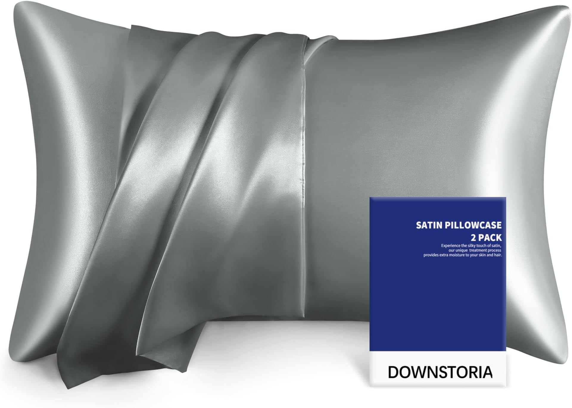 Satin Pillowcase for Hair and Skin Similar to Silk Pillow Cases 2 Pack,Smooth and Cooling, Grey Pillow Cover with Envelope Closure Set of 2, Gifts for Women Men(20x36 Inches, Light Gray)
