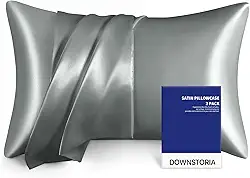 Fronha de cetim para cabelo e pele semelhante a fronhas de seda, pacote com 2, lisa e refrescante, capa de travesseiro cinza com fecho de envelope conjunto de 2, presentes para mulheres e