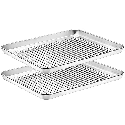 CEKEE Baking Sheet Set of 2 - Stainless Steel Cookie Sheet Baking Pan, Size 18 x 13 x 1 inch, Non Toxic & Heavy Duty & Mirror Finish & Rust Free & Easy Clean