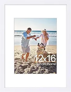 decorUhome 12x16 Picture Frame, Display 8.5x11 Certificate with Mat or 12x16 Poster without Mat, Wall Mounting Photo Frame, White, 1 Pack