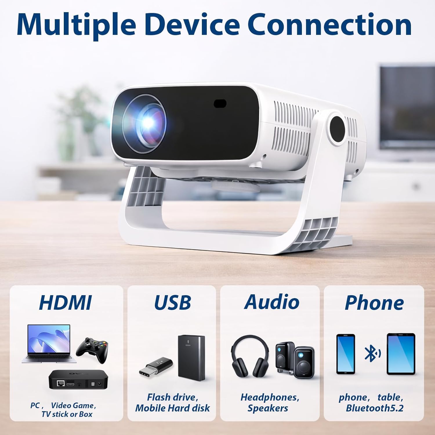 Videoproiettore con Applicazione Integrata - Wielio Proiettore Portatile Full HD 1080p, Android 11 WiFi6 BT5.2, Correzione Automatica del Trapezio, compatibile con iOS Android HDMI, Sistema Home