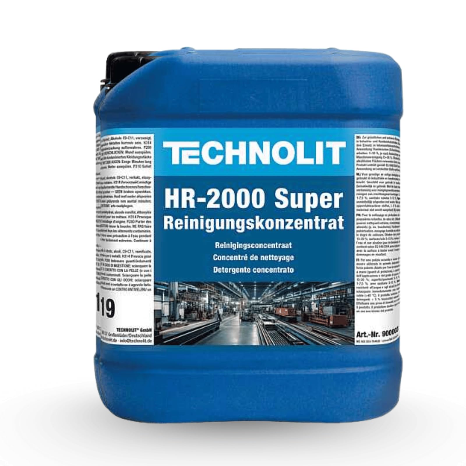 TECHNOLIT HR-2000 Super Reinigungskonzentrat 5L | Industriereiniger | Alkalisch gegen Fett & Öl | Für Metzgerei, Werkstatt, Boden | Materialschonend | Phosphatfrei | Konzentrat verdünnbar