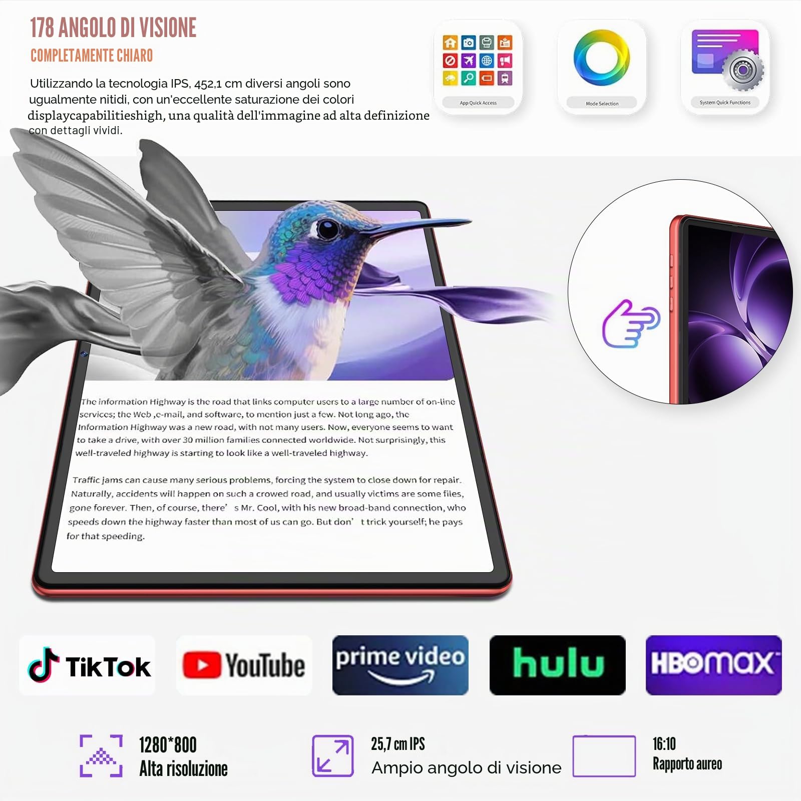 Tablet Android 15 Tablet con Gemini AI, 64GB ROM +2TB TF, 5G WiFi, Octa-Core, Bluetooth 5.0, 5MP+8MP, 1280*800 FHD IPS, GMS Certificazione, Widevine L1, Tablet 10 Pollici con Tastiera e Mouse - Rosso
