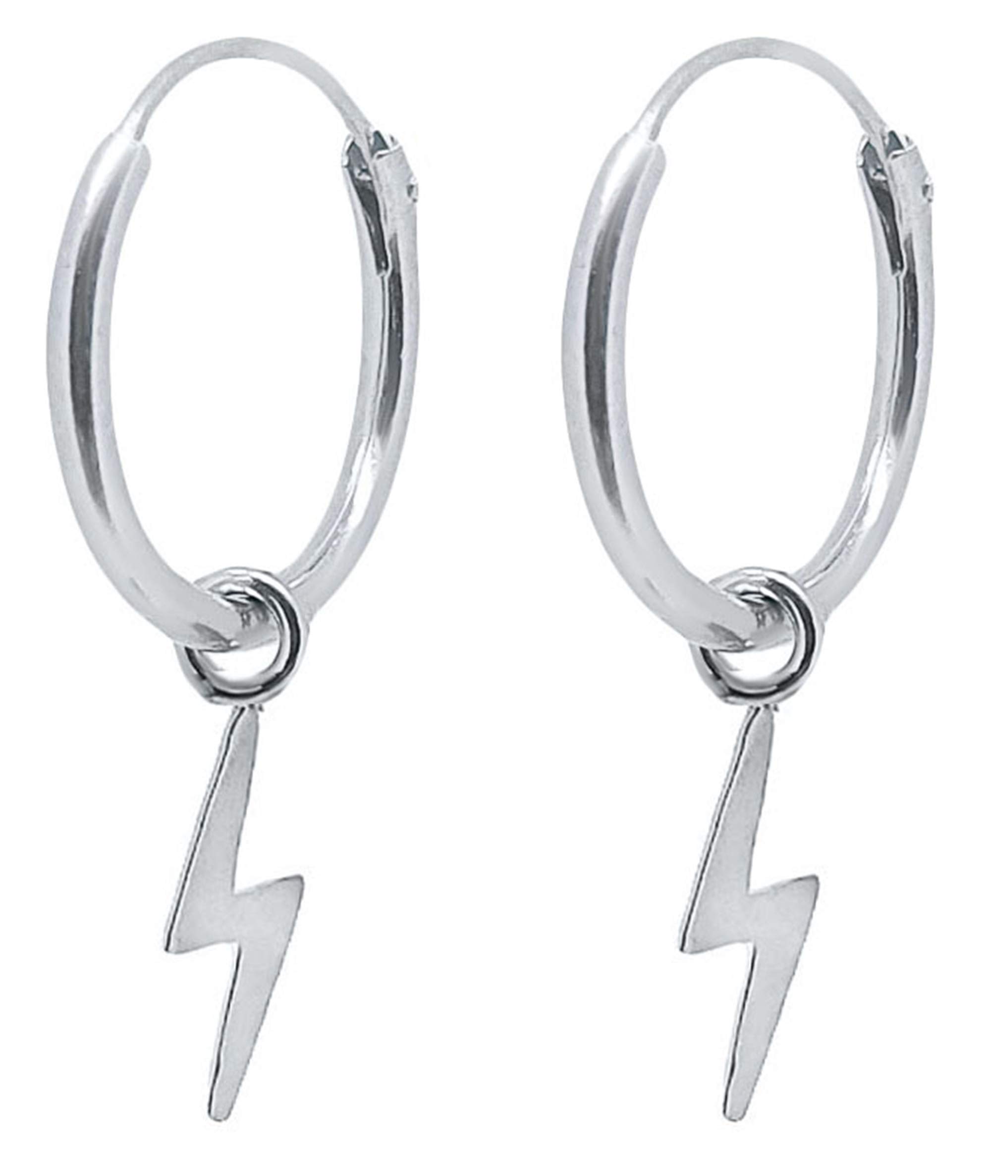ENTREPLATA Pendientes Rayo Plata de Ley 925. Aros de Plata con Colgante Rayo. Originales Pendientes de Aro para Mujer Niña Hombre Niño Unisex. Aretes Criollas con colgante de Rayo 14 mm.