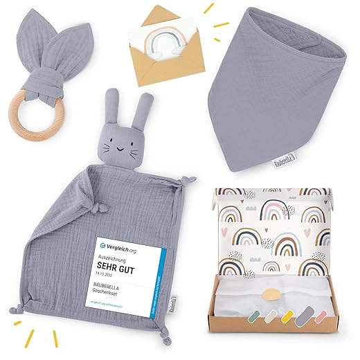 Räuberella Schmusetuch, Beißring und Lätzchen, Baby Geschenk zur Geburt Junge