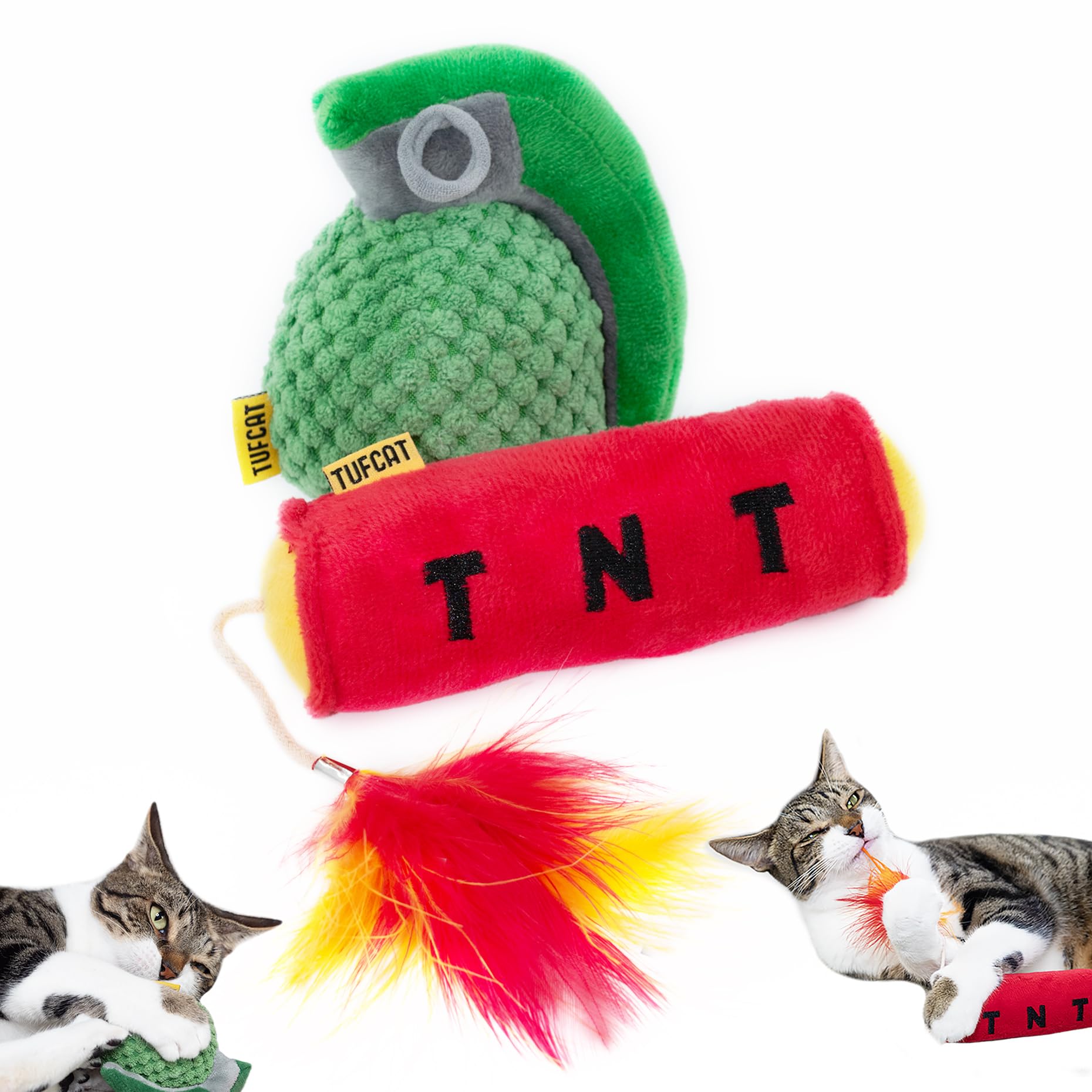 Cat Toys Grenade, Cat Toys for Indoor Cats, Kitten Toys, Catnip Toys for Cats of All Breeds, Action Themed Fun for Kicking, Biting, Chewing (Grenade &
