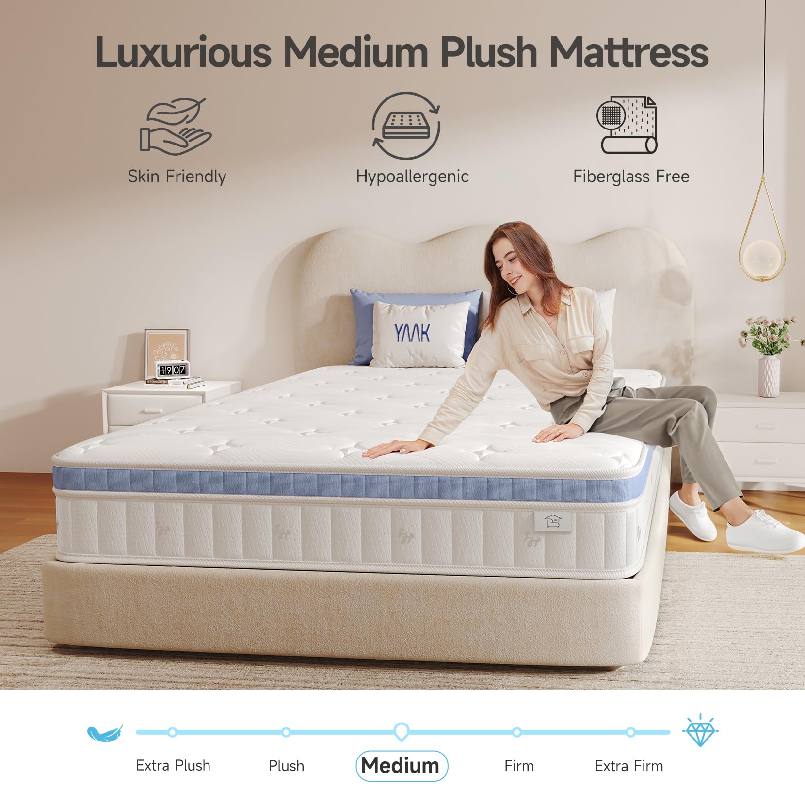 Queen Mattress 10 Inch, Hybrid Mattress Plush in a Box,Individual Pocket Spring Queen Size Bed with Breathable Memory Foam, Pressure Relief, Medium Firm Back Support for Adults
