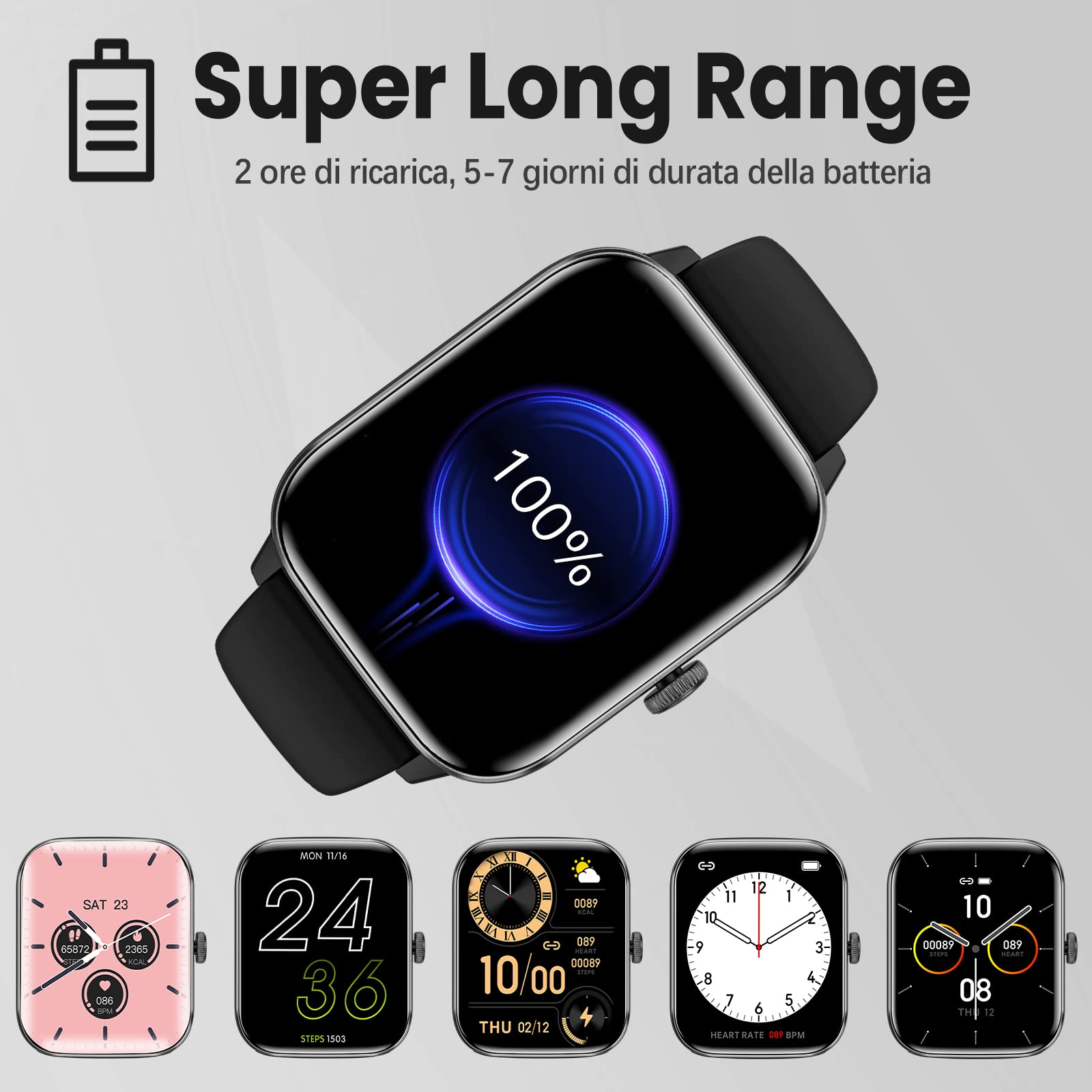 zaisia Smartwatch Uomo Donna, 1,91'' Orologio Smartwatch con Effettua/Risposta Chiamate, 100+ Modalità Sportivo Smart Watch con Contapassi/Cardiofrequenzimetro, IP68 Fitness Tracker per Android iOS