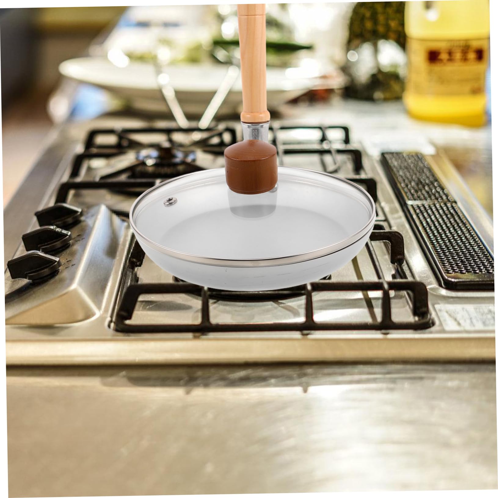 VALICLUD Eierpfanne mit Deckel, Kompakte Aluminiumpfanne mit Holzgriff