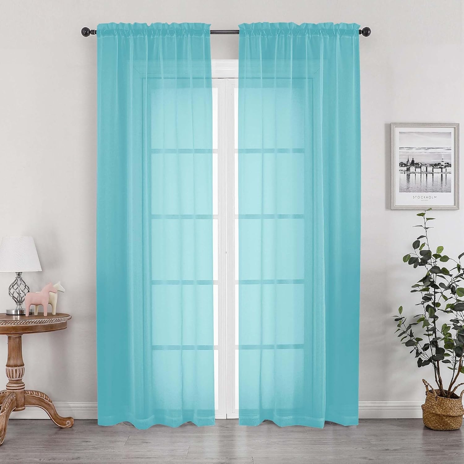 OWENIE Aqua Sheer Curtains 84 Inches Long for 2 Panels Set, Solid Light Filtering Voile Sheer Curtains for Living Room Bedroom, Modern Rod Pocket Aqua Curtain, 2 Pcs Total 84 Width 84 Long Aqua 42"W x 84"L (Pack of 2)