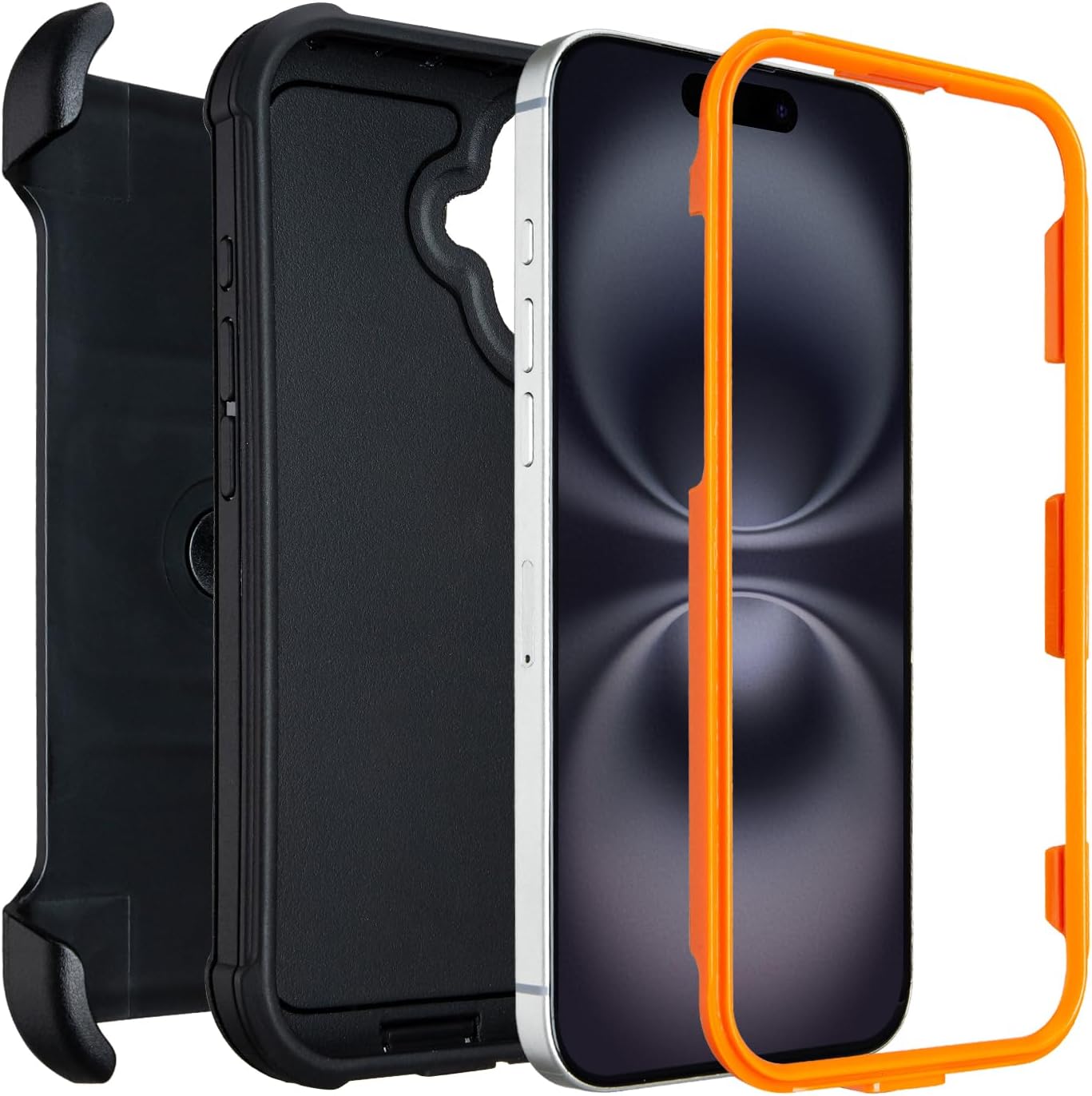 for Defender Phone Case iPhone 16 Case with Belt Clip, for Shockproof iPhone 16 Case Rugged, 2 Layers of Sturdy for iPhone16 Cases Heavy Duty, Military-Grade Cover for iPhone 16Case Black & Orange - Image 3