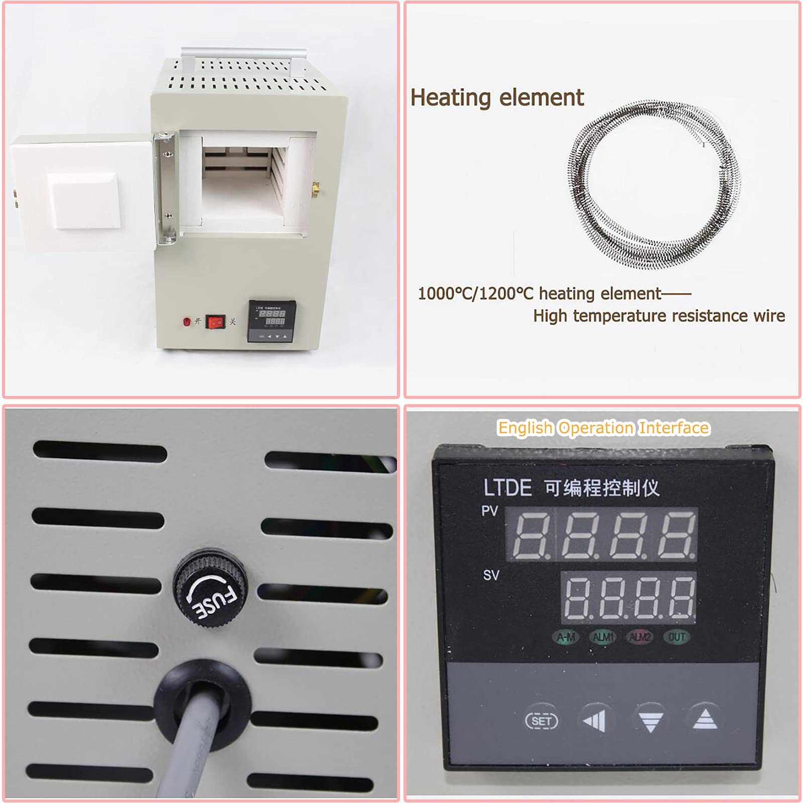Kleiner elektrischer Laborofen (Bereich: 100–1200 °C, Genauigkeit: 1 °C), multifunktionale Keramikfaser, integrierte Hochtemperaturofen mit Programmsteuerung