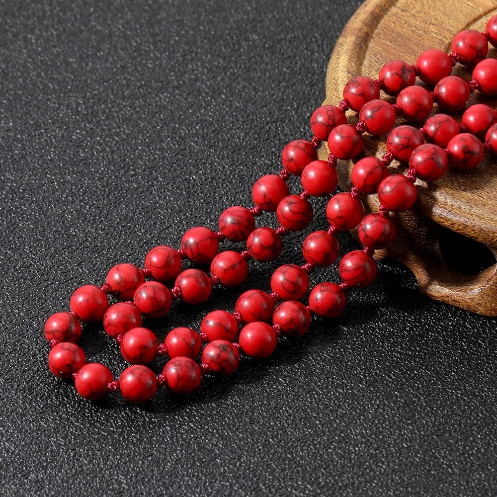 108 Mala Prayer Beads Necklace Natural Stones Meditation Yoga Jewery 108 Hand Knotted Japa Mala Beaded Long Tassel Necklace with Tree of Life Pendant for Men and Women - Image 3