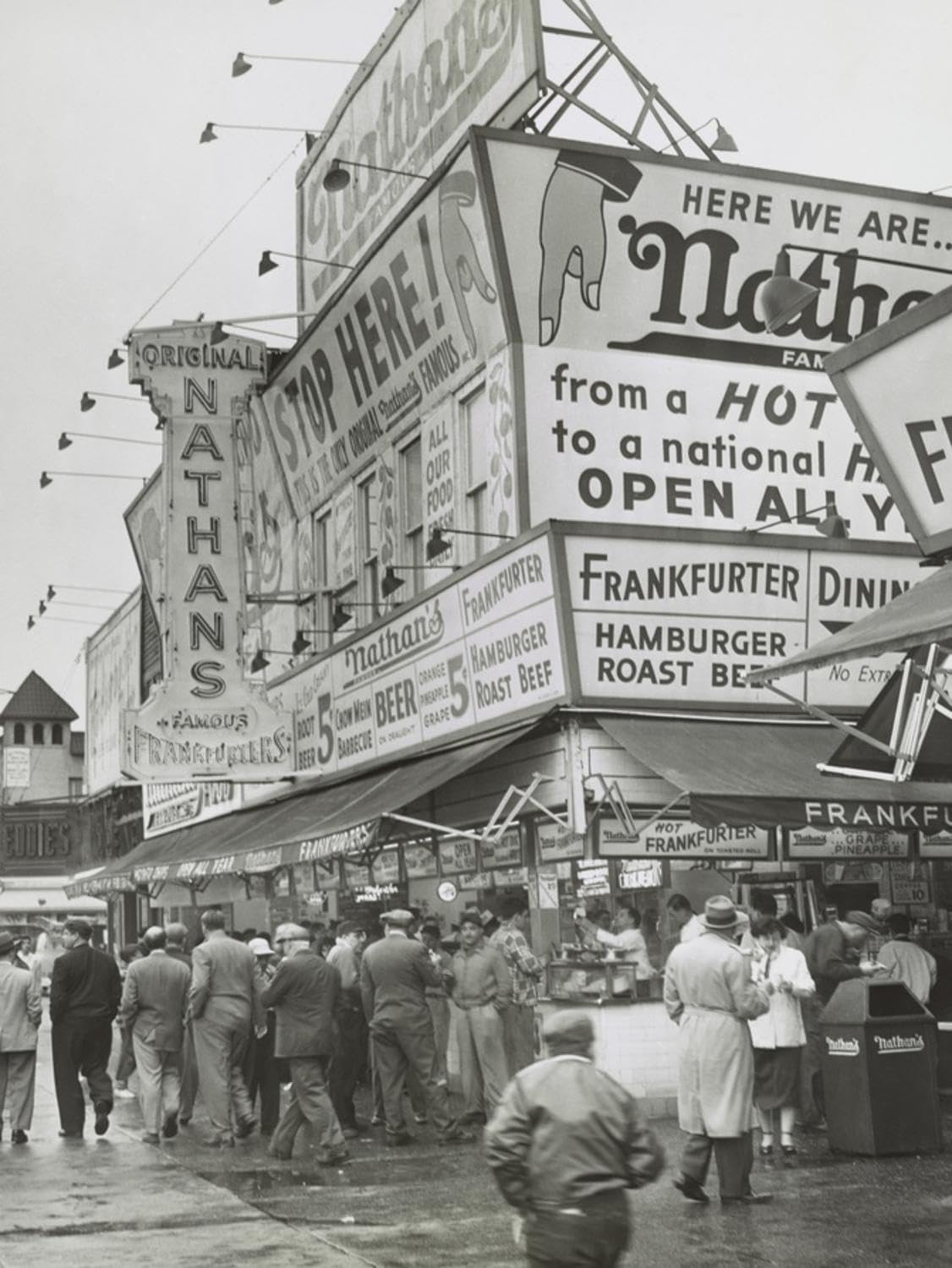 ART.COM Wall Photo Nathan's Hot Dogs Food Stand on the Coney Island Boardwalk, May 11, 1954. Brooklyn, New York City, 18" x 24"