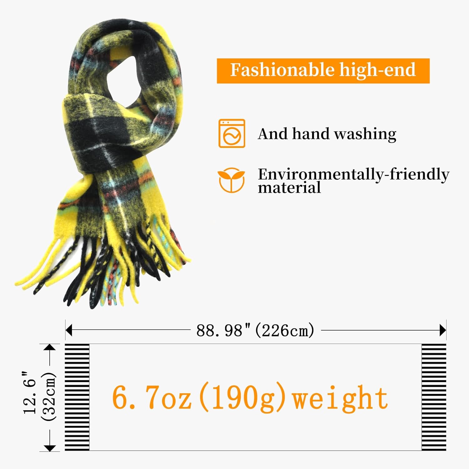 Wool Scarf for Women & Men,Long Shawl Winter Cold Weather Warm Thick Tassel Blanket Scarfs,Colorful Plaid Scarves - Image 8