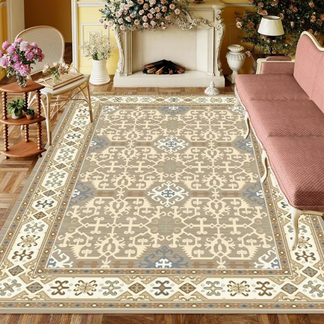 Tapis poil court bleu motif simple rétro confortable objet decoration moderne 130x190