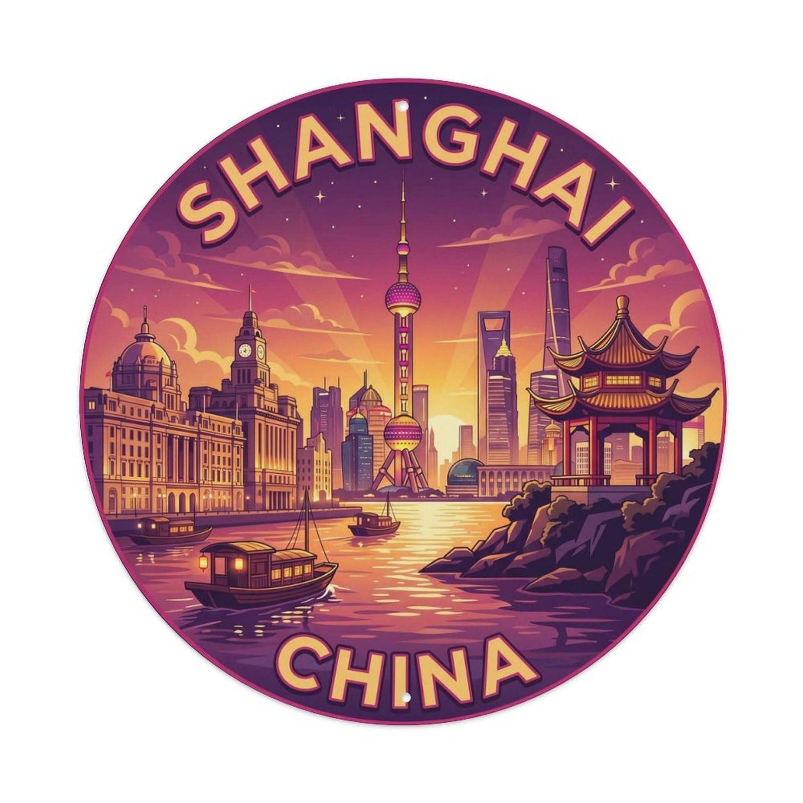 Yrnq 8X8inch Vintage Style Vintage Travel Shanghai China Pearl Tower Metal Tin Sign
