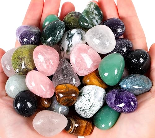 QINJIEJIE Piedras pulidas de 0.9 libras14.11 oz, cristales pulidos, piedras preciosas de color natural a granel, piedras de cuarzo de chakras