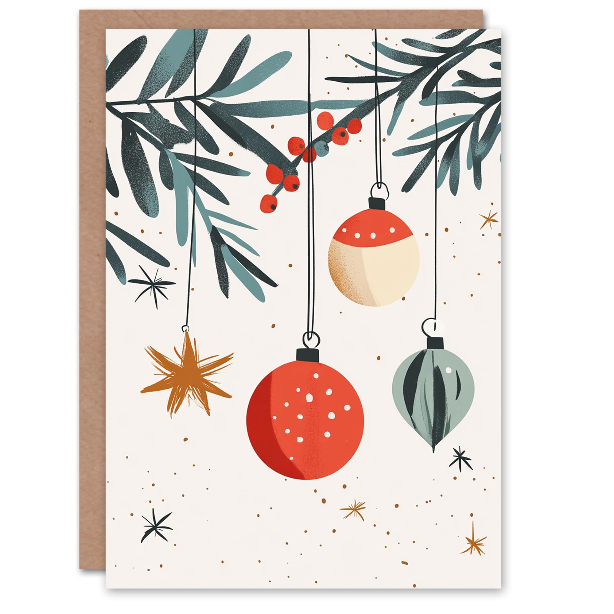Baubles And Red Berry Mistletoe Fun Xmas Art Blank For All Christmas Card