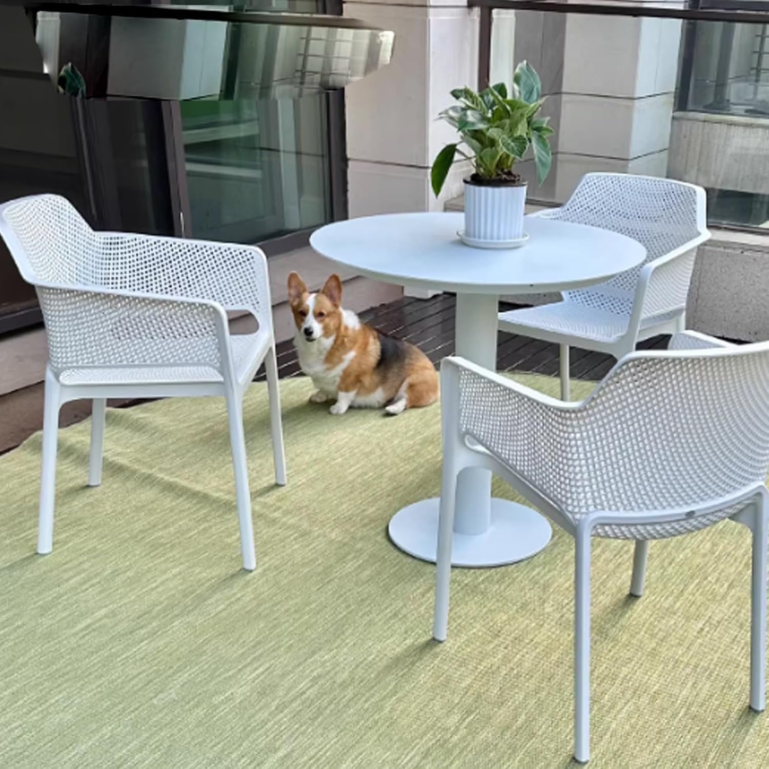 5-Piece Indoor Outdoor Round Metal Patio Dining Table Set with Stackable Side Chairs(E)