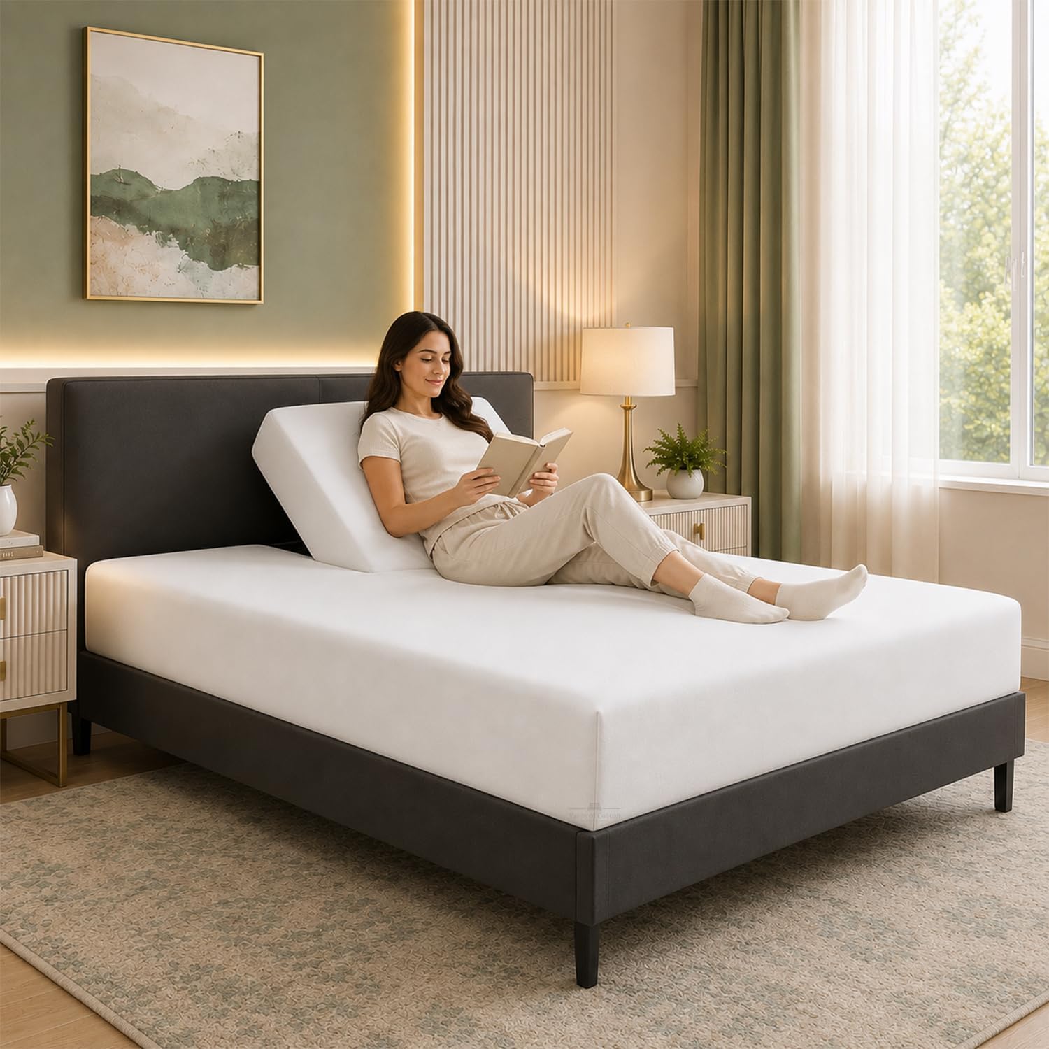 Split Head Flex 1 Qty Fitted Sheet for Adjustable Bed, Cal King 28" Split Down from The Top, 100% Egyptian Cotton 600 Thread Count, 18" Deep Pocket, Super Soft Wrinkle Free, White