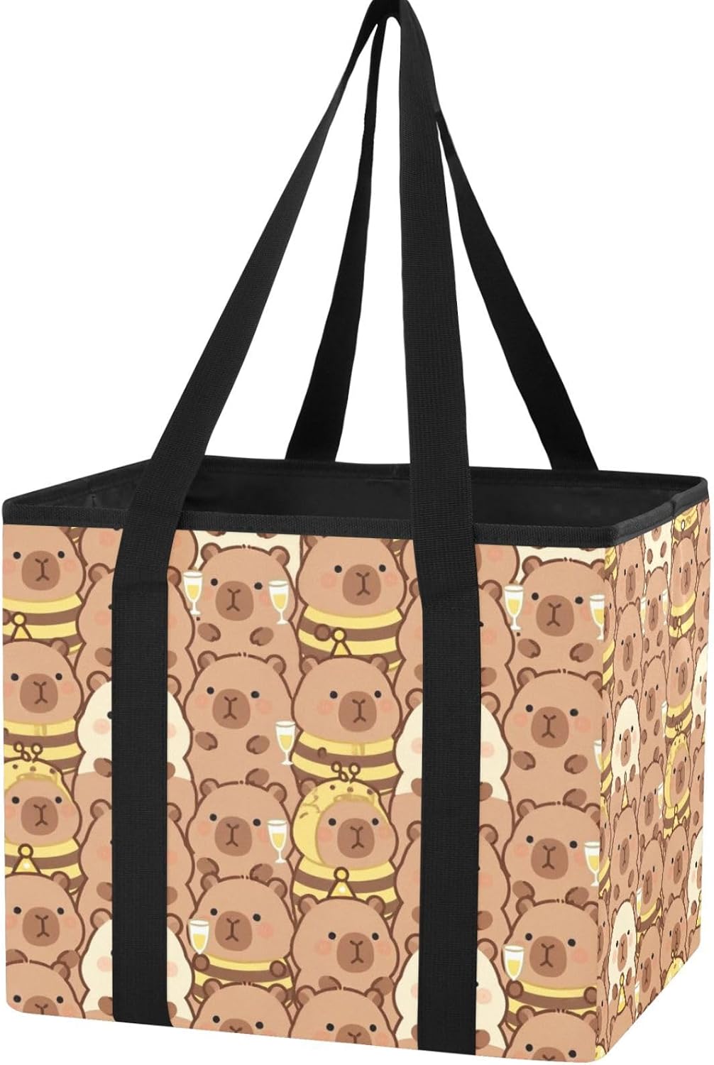 Trunk Organizer for Women Men, Waterproof Collapsible Car Organizers and Storage with Reinforced Handles & Removable PE Board for SUV Sedan Truck, Multi-Purpose Storage Tote Bag Funny Capybara and Bee