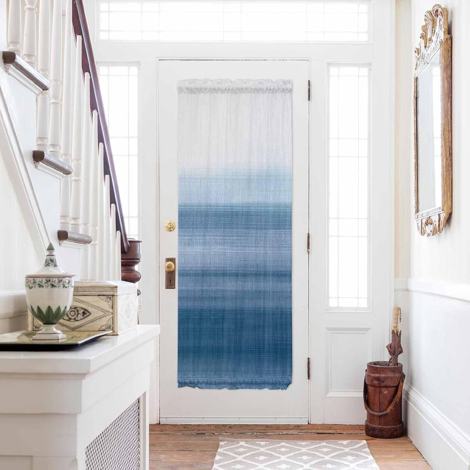 Haze Blue Gradient Door Curtain 54" x 72"L Rustic Farmhouse Style Door Window Curtains Modern Abstract Light Filtering Curtains for Door Window Sidelight Drapes for French Door Living Room