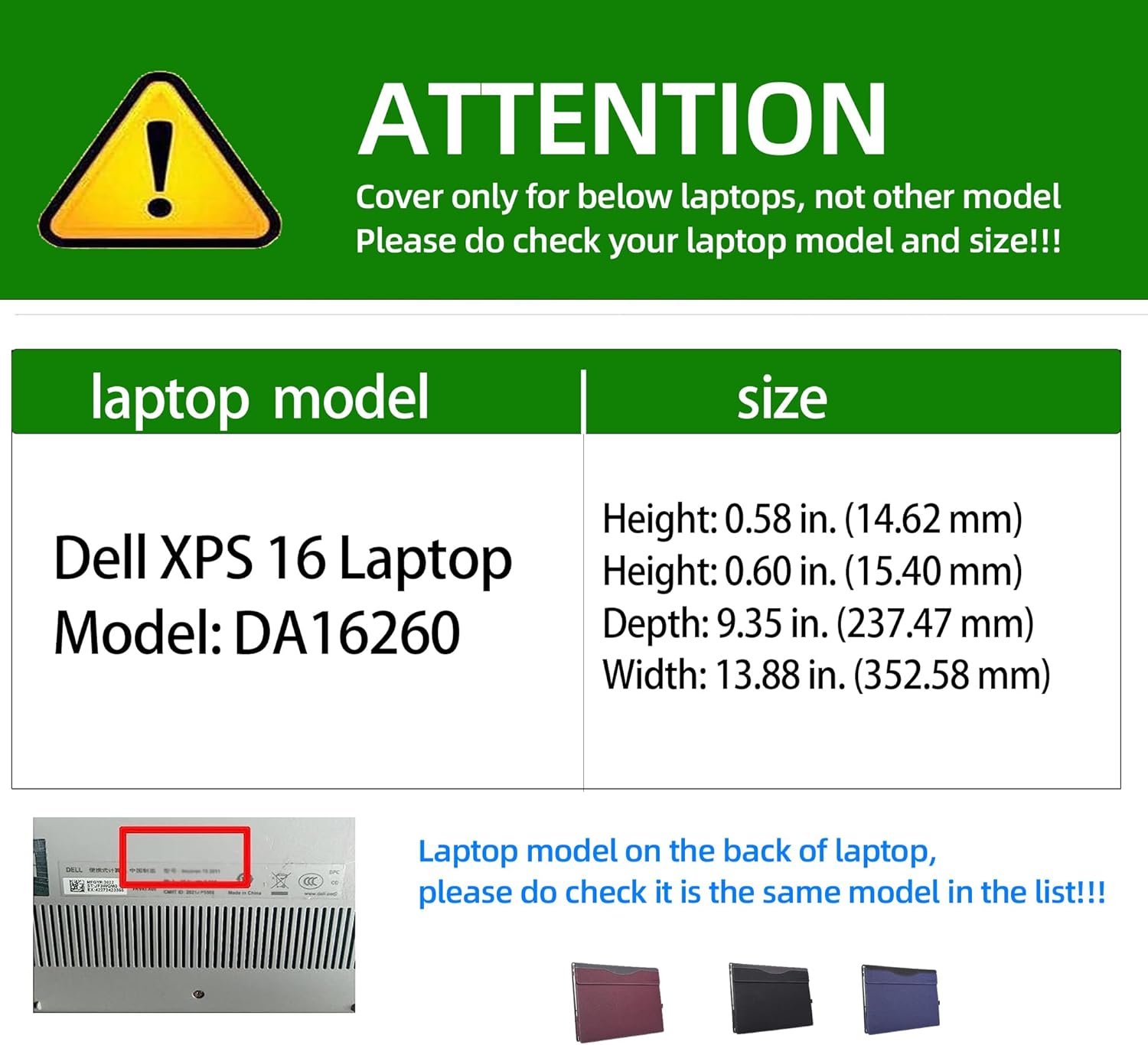 Laptop case for Dell XPS 16 Laptop DA16260[not Compatible with Any Other Model] ，PU Leather Inside Pocket Cove (Dark Gray)