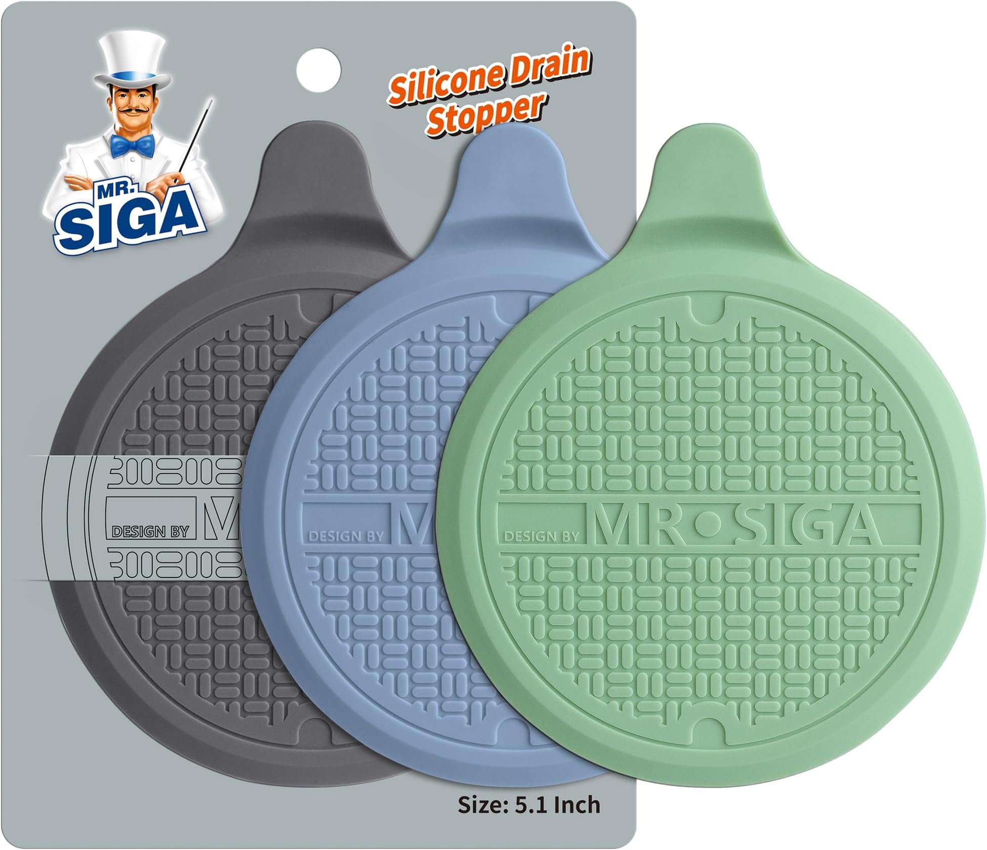 MR.SIGA Silicone Bathtub Stopper, Drain Stopper for Shower, Sink, 5.1" Diameter, 3 Pack