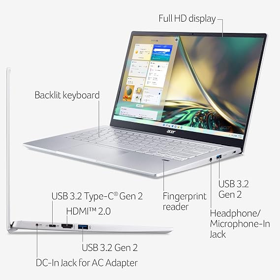 acer Swift 3 SF314-43-R6NE Laptop | 14 FHD IPS | AMD Ryzen 7 5700U Octa-Core Processor | AMD Radeon Graphics | 16GB LPDDR4X | 512GB SSD | Wi-Fi 6 | Fingerprint Reader | Copilot Enabled | Windows 11