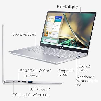 acer Swift 3 SF314-43-R6NE Laptop | 14 FHD IPS | AMD Ryzen 7 5700U Octa-Core Processor | AMD Radeon Graphics | 16GB LPDDR4X | 512GB SSD | Wi-Fi 6 | Fingerprint Reader | Copilot Enabled | Windows 11