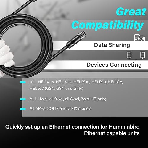 Miniatura 10 de Bzumperyz 720073-6 Cable Ethernet de 5 pies COMO EC 5E Reemplazar para Humminbird, Negro