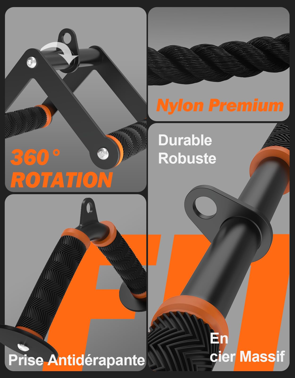 Set d'accessoires pour machine à câbles Fitarc pour salle de sport et entraînements à domicile, accessoires de traction LAT avec prises antidérapantes, orange