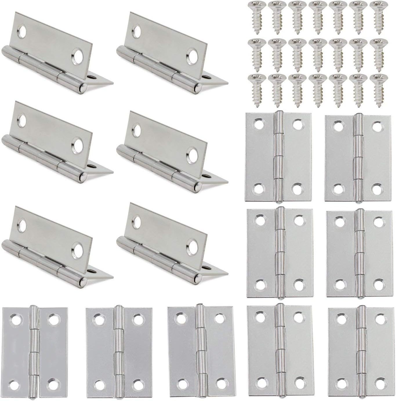 WiMas 30PCS Folding Butt Hinges Stainless Steel Home Furniture Hardware Cabinet Hinges with 120PCS Screws