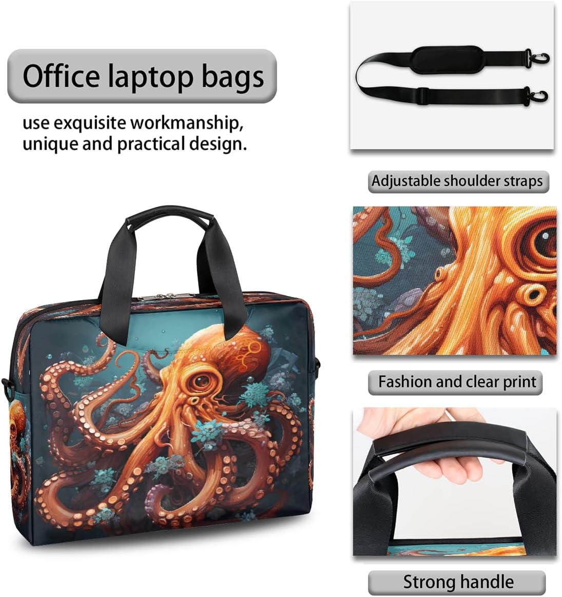 Laptop Bag Ocean Sea Octopus Laptop Case Sleeve Messenger Bags with Shoulder Strap Briefcase for Laptop 13 14 14.5 15.6 16 in