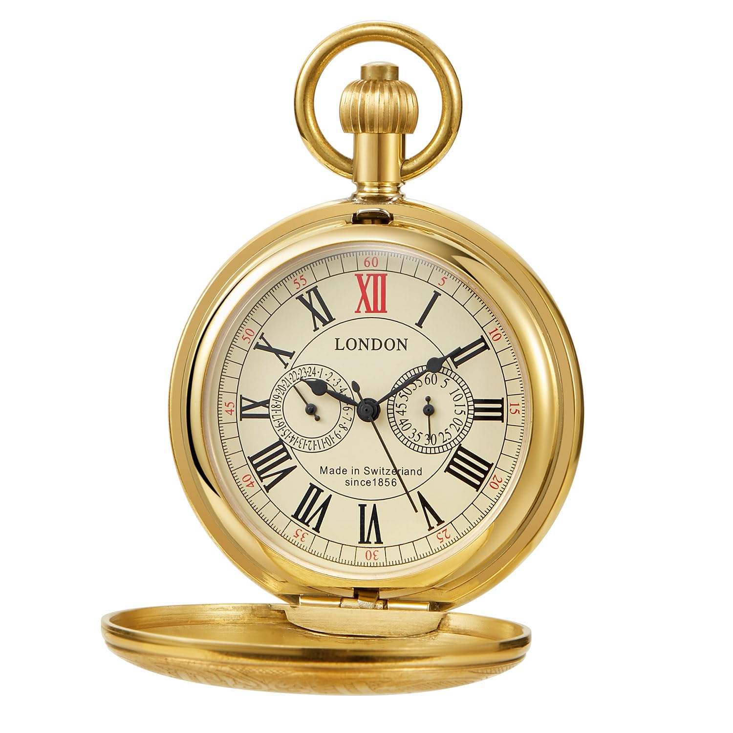 Tiong Smooth Shield Double Cover Herren Mechanische Taschenuhr, Doppelabdeckung Roman Moonlight Design Zifferblatt Kette Mechanische Taschenuhr Herren Box Mechanische Taschenuhr…