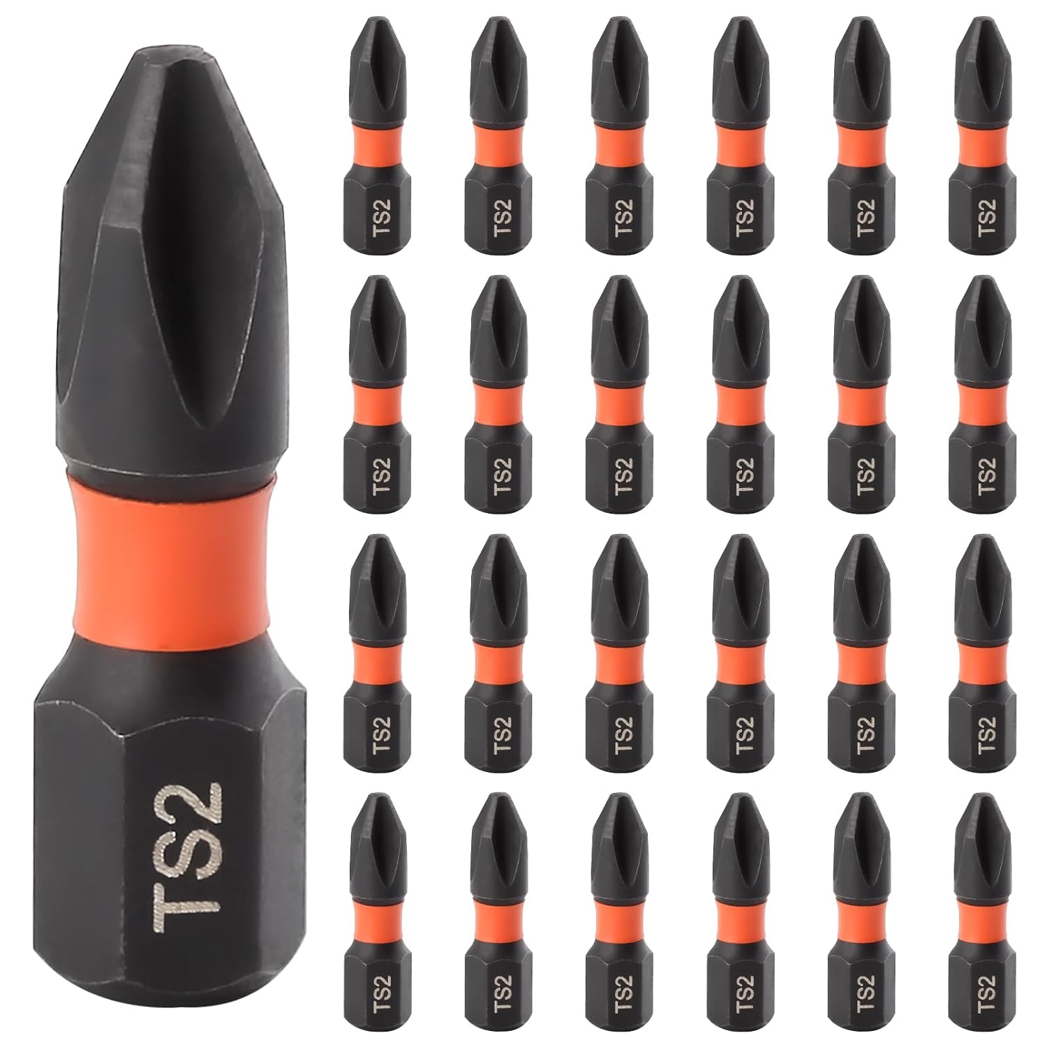 LEONTOOL 25 Pcs 1 Inch Impact Magnetic Phillips Bit Set, 1/4" Hex Shank, S2 Steel, Anti-Slip Cross Phillips Drive Bit, Compatible with Impact Drivers, Electric Screwdrivers, Drills
