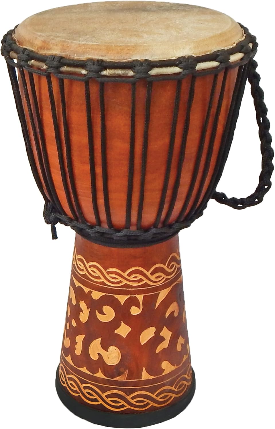 Terre Percussion Djembe Standard line carve Handmade Drum Circle Instrument, Carved Mahogany, 20" tall, 10" head, NK149