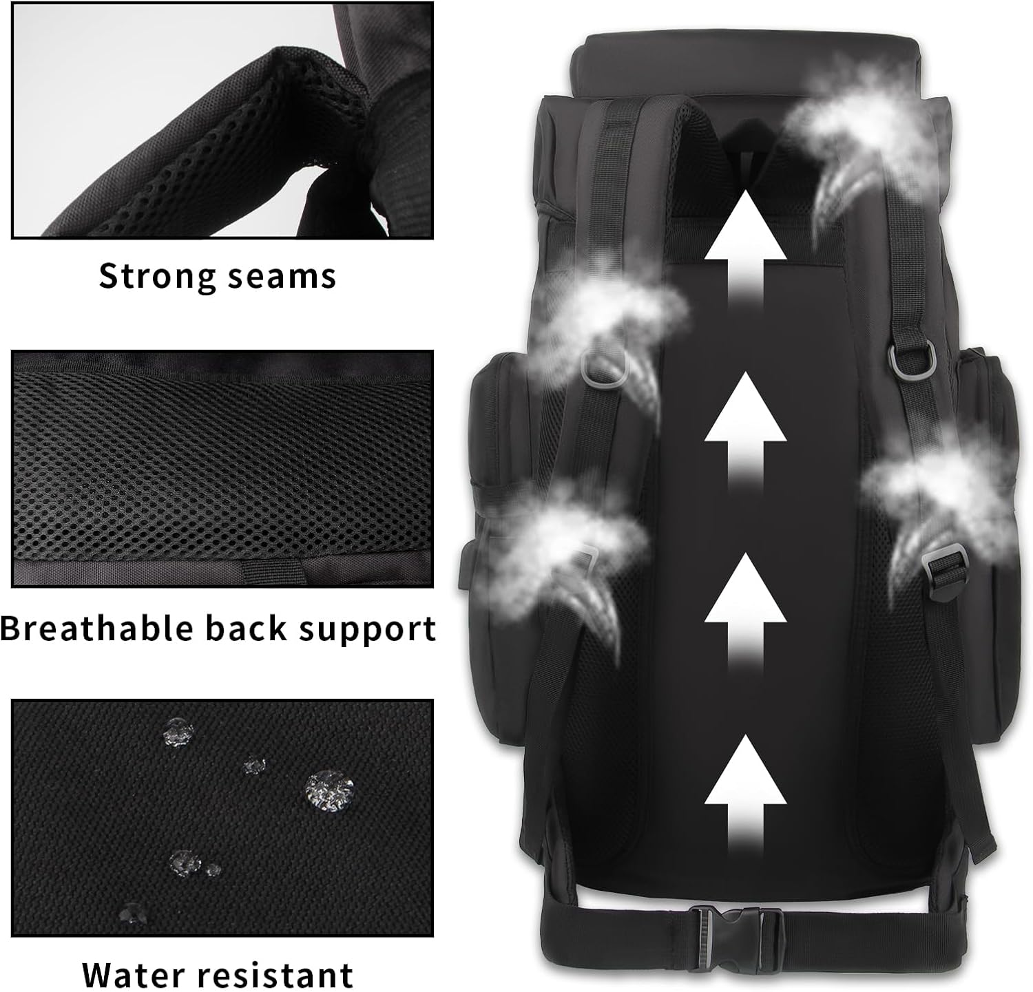 80L Hiking Backpack Large Capacity Tactical Durable Frame Molle Rucksack with USB Charging Port for Men Women Camping Climbing Outdoor Travel Trekking Gear (Black)