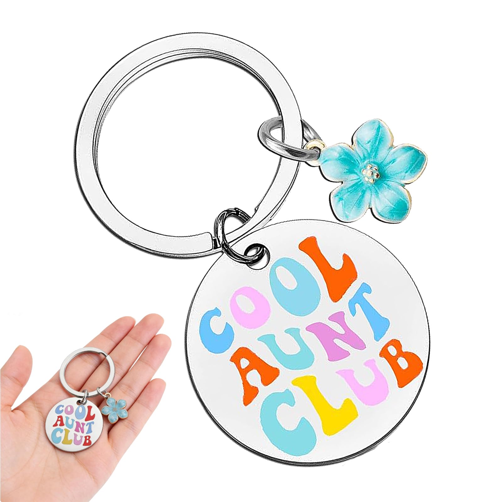 yunfeen Auntie Keyring, Aunt Keychain Gift, Stainless Steel Aunt Keychain, Auntie Gifts Keychain, for Mother’s Day, Christmas, Retirement, Easter & Valentine’s Day(Silver)