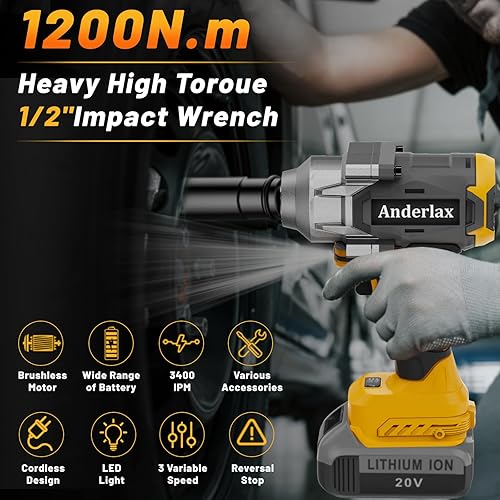 Miniatura 7 de Llave de impacto inalámbrica de 12 pulgada para batería Dewalt, pistola de impacto eléctrica sin escobillas de 900 pies-libras (1000 N.m), incluye