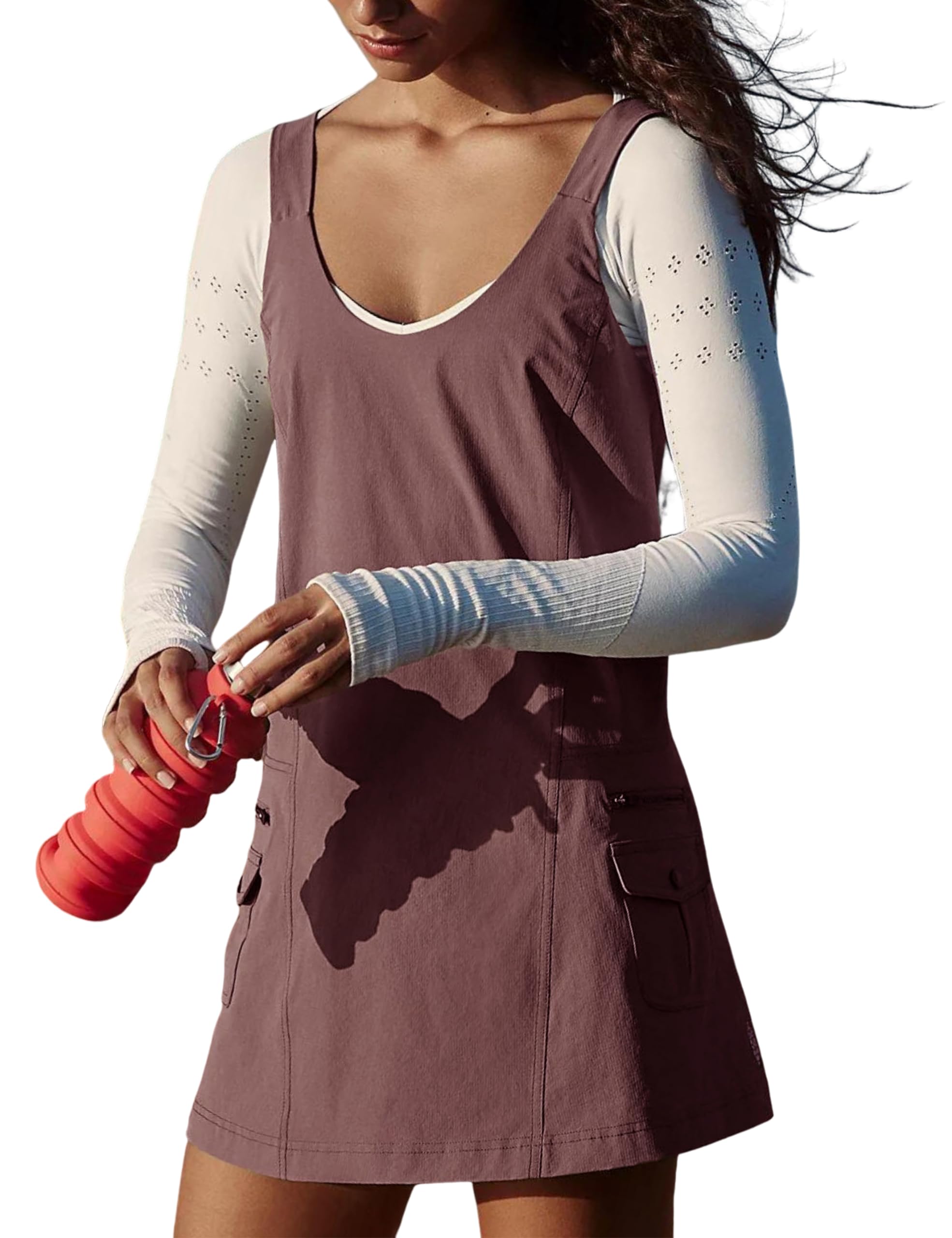 Lviefent Womens Mini Dress Casual Adjustable Strap Workout Athletic Hike Dress Skirtall with Pockets